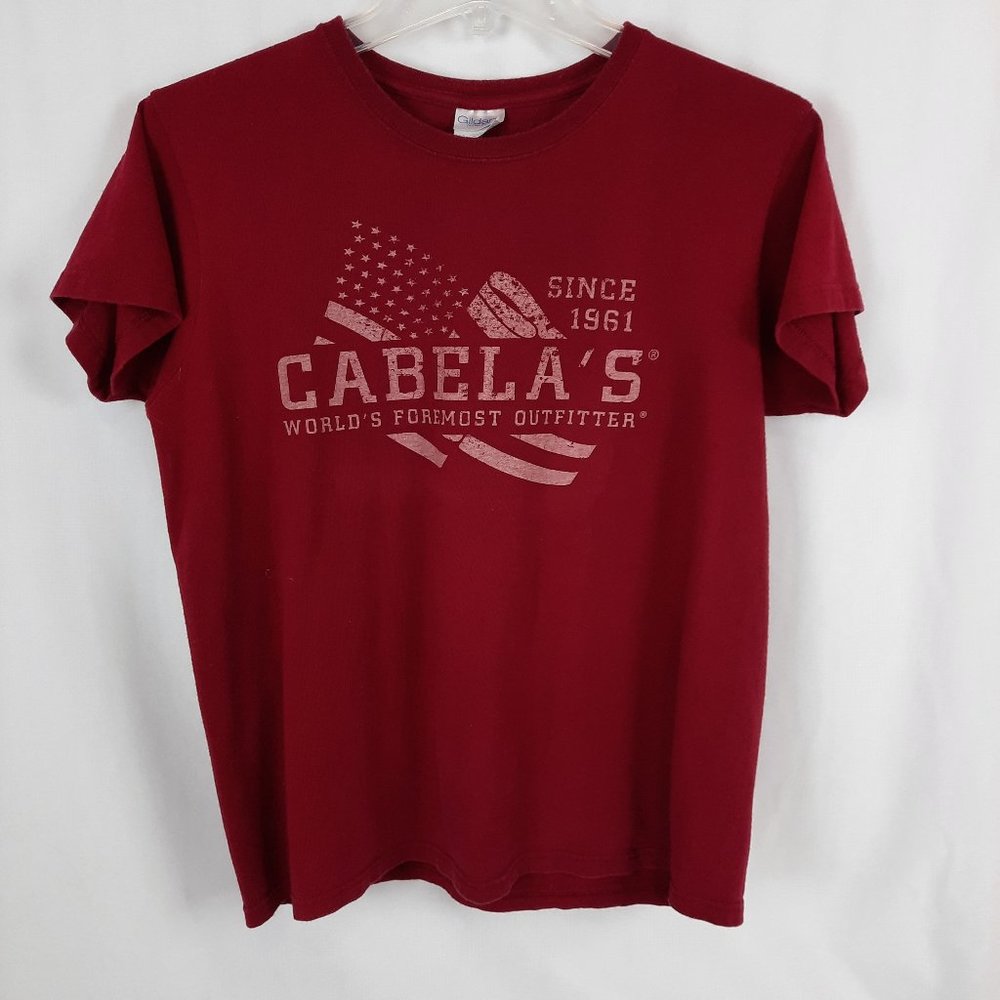 Gildan Cabela's Graphic Tee Outdoor Apparel Americana Distressed Print Rustic